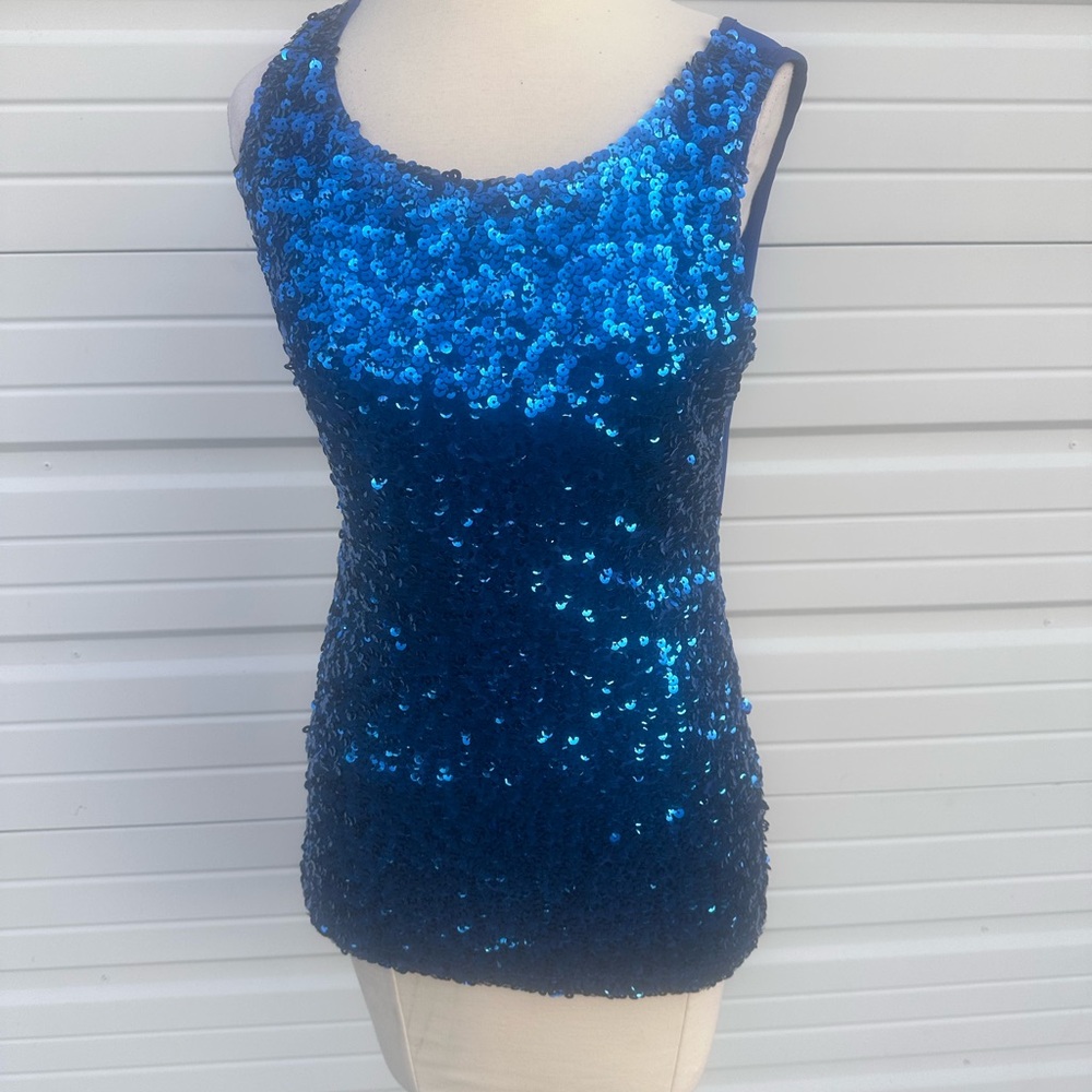 Fitted Blue Sequin Tank Top